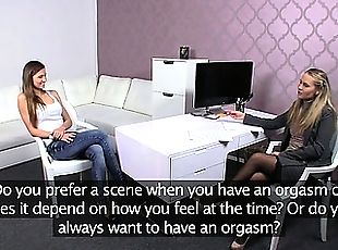 Female agent licks pussy to Eufrat on interview